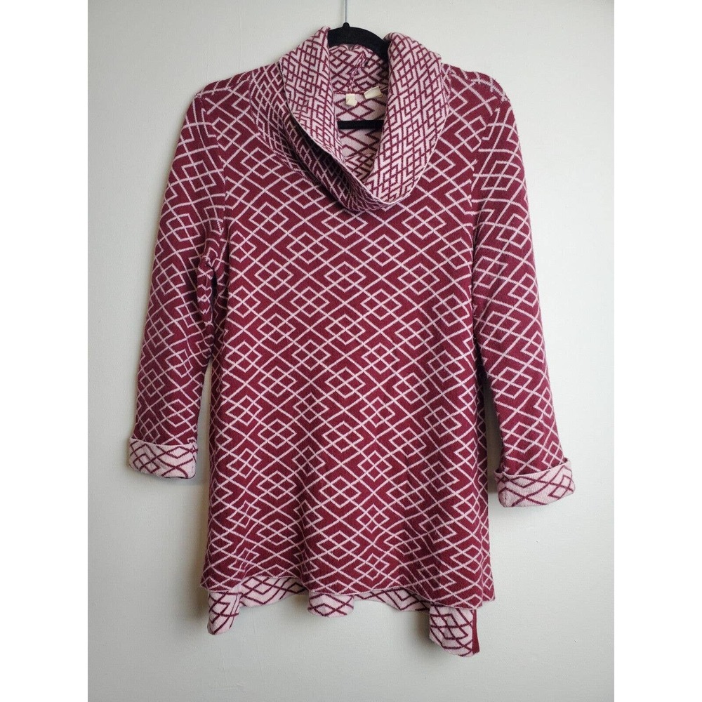 Anthropologie Moth Cowl Neck Pullover Sweater Angora Printed Red Side Slits Med - Picture 11 of 11